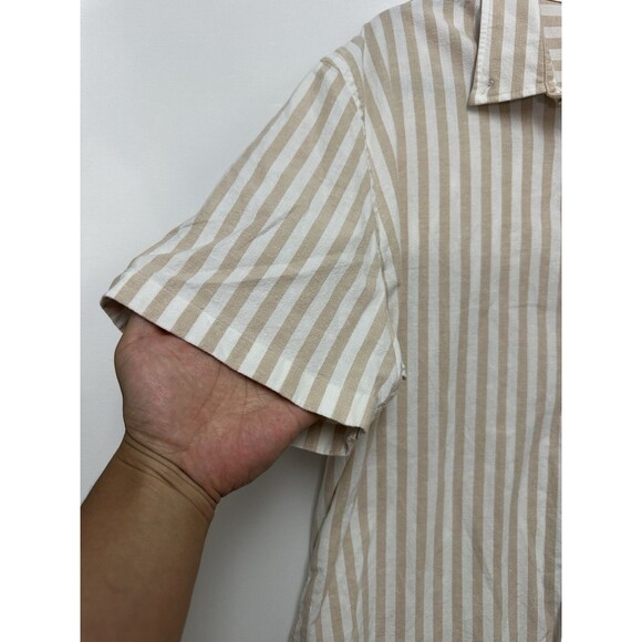 Faherty Shirt Mens XL White Beige Striped Short Sleeve Button Down Hemp Tencel - Picture 7 of 14